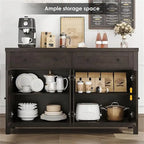Ash Grey / White / Dark Brown Barn Door Buffet Sideboard, 2-Door 2-Drawer