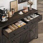 Ash Grey / White / Dark Brown Barn Door Buffet Sideboard, 2-Door 2-Drawer
