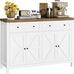 Ash Grey / White / Dark Brown Barn Door Buffet Sideboard, 2-Door 2-Drawer