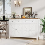 Ash Grey / White / Dark Brown Barn Door Buffet Sideboard, 2-Door 2-Drawer