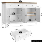 Ash Grey / White / Dark Brown Barn Door Buffet Sideboard, 2-Door 2-Drawer
