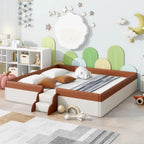 Brown & White Upholstered Daybed Frame with Fence & Stairs, 1–2 Person