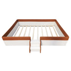Brown & White Upholstered Daybed Frame with Fence & Stairs, 1–2 Person