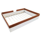 Brown & White Upholstered Daybed Frame with Fence & Stairs, 1–2 Person