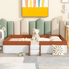 Brown & White Upholstered Daybed Frame with Fence & Stairs, 1–2 Person