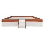 Brown & White Upholstered Daybed Frame with Fence & Stairs, 1–2 Person