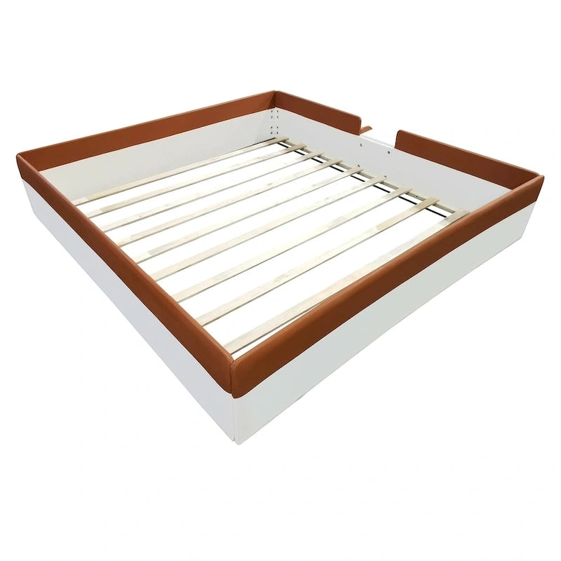 Brown & White Upholstered Daybed Frame with Fence & Stairs, 1–2 Person