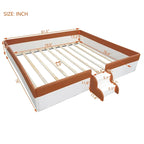 Brown & White Upholstered Daybed Frame with Fence & Stairs, 1–2 Person
