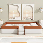 Brown & White Upholstered Daybed Frame with Fence & Stairs, 1–2 Person