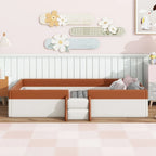 Brown & White Upholstered Daybed Frame with Fence & Stairs, 1–2 Person