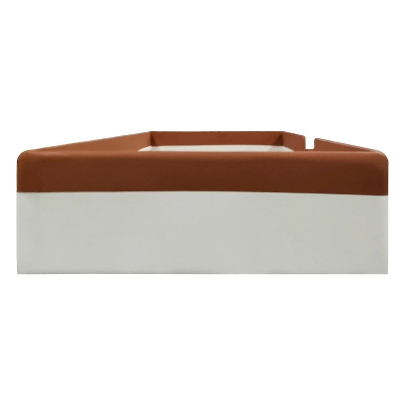 Brown & White Upholstered Daybed Frame with Fence & Stairs, 1–2 Person