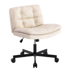 Beige Leather Armless Swivel Office Chair, Single Seat