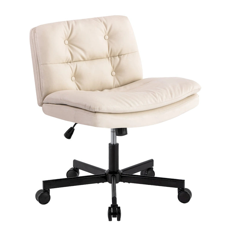 Beige Leather Armless Swivel Office Chair, Single Seat