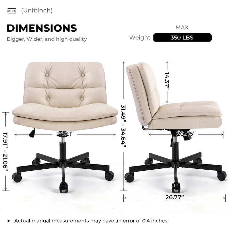 Beige Leather Armless Swivel Office Chair, Single Seat