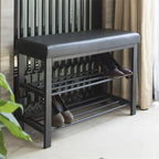 Black Shoe Rack Bench, 2-Person, Entryway Storage