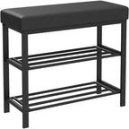 Black Shoe Rack Bench, 2-Person, Entryway Storage