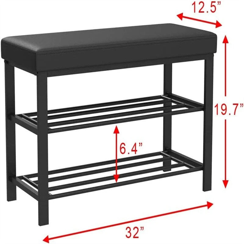 Black Shoe Rack Bench, 2-Person, Entryway Storage