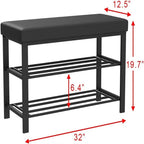 Black Shoe Rack Bench, 2-Person, Entryway Storage