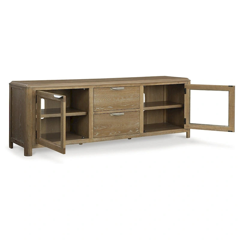 Light Brown 80" TV Stand for TVs up to 92", 2-Door Cabinet with Drawers