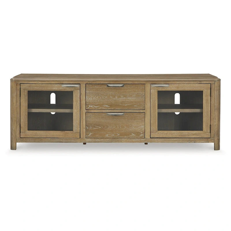 Light Brown 80" TV Stand for TVs up to 92", 2-Door Cabinet with Drawers