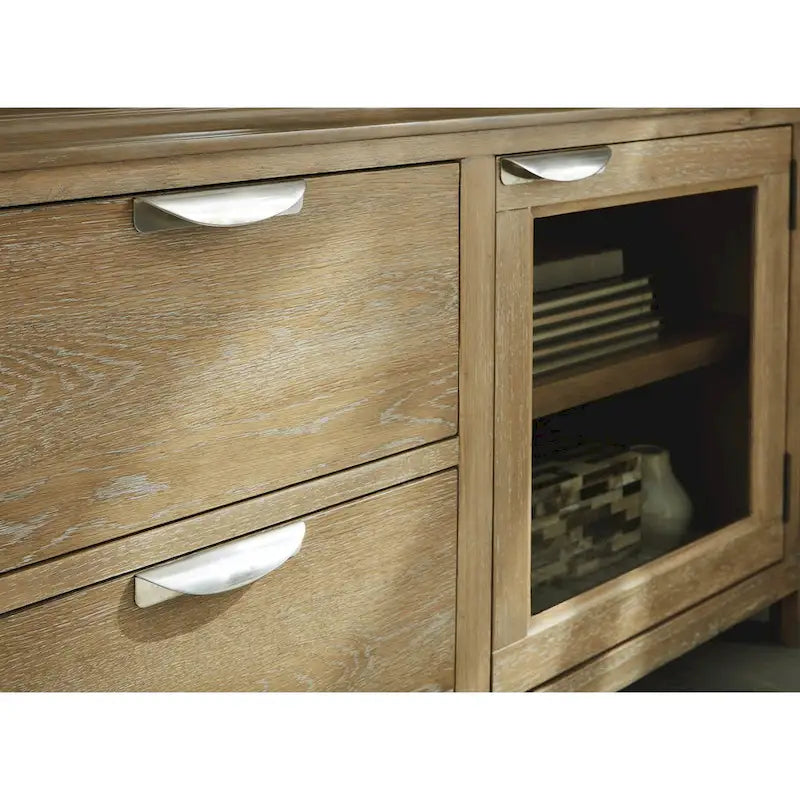 Light Brown 80" TV Stand for TVs up to 92", 2-Door Cabinet with Drawers