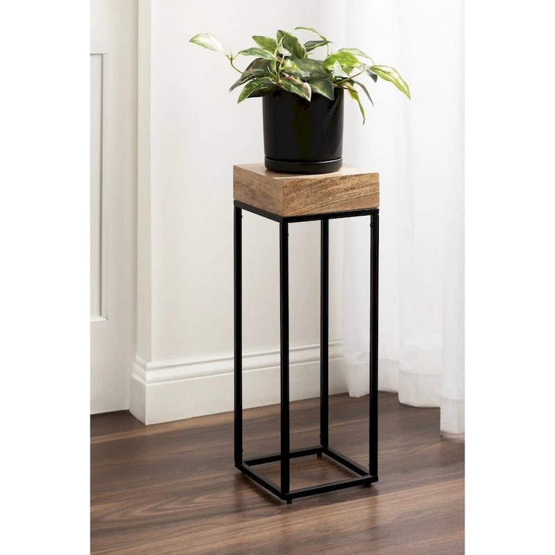 Natural/Black Mango Wood & Iron Accent Side Table