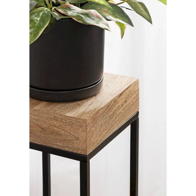 Natural/Black Mango Wood & Iron Accent Side Table