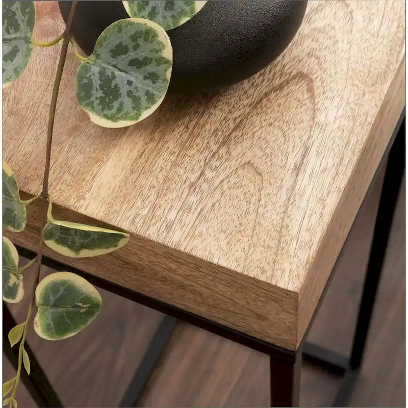 Natural/Black Mango Wood & Iron Accent Side Table