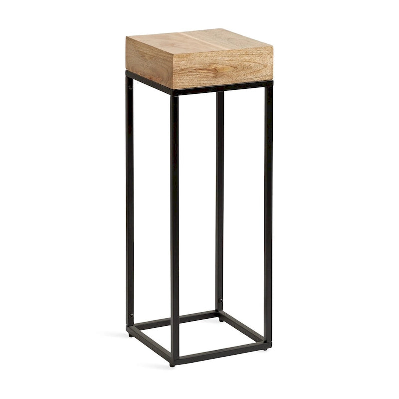 Natural/Black Mango Wood & Iron Accent Side Table