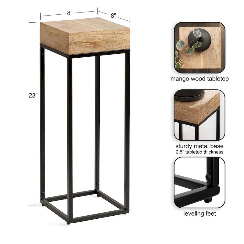 Natural/Black Mango Wood & Iron Accent Side Table