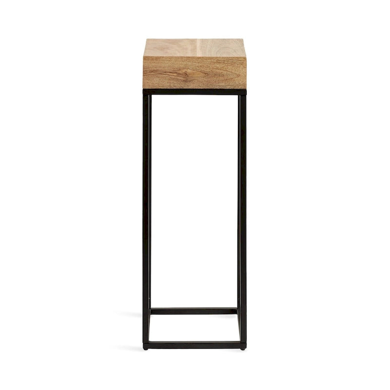 Natural/Black Mango Wood & Iron Accent Side Table