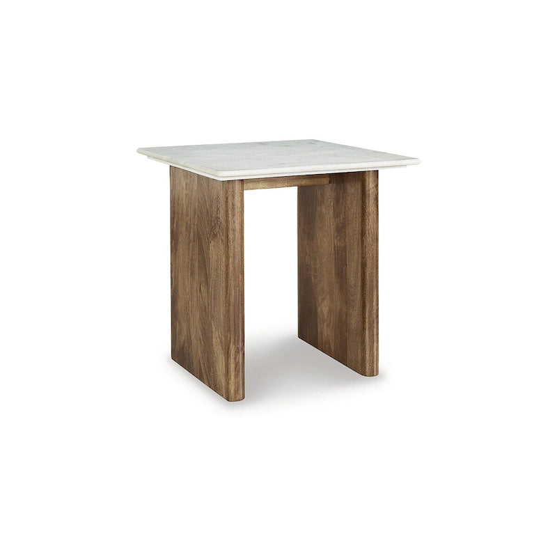 Light Brown/White Marble Top Round Side Table