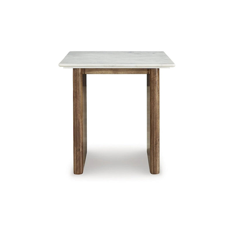 Light Brown/White Marble Top Round Side Table