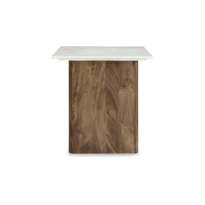 Light Brown/White Marble Top Round Side Table