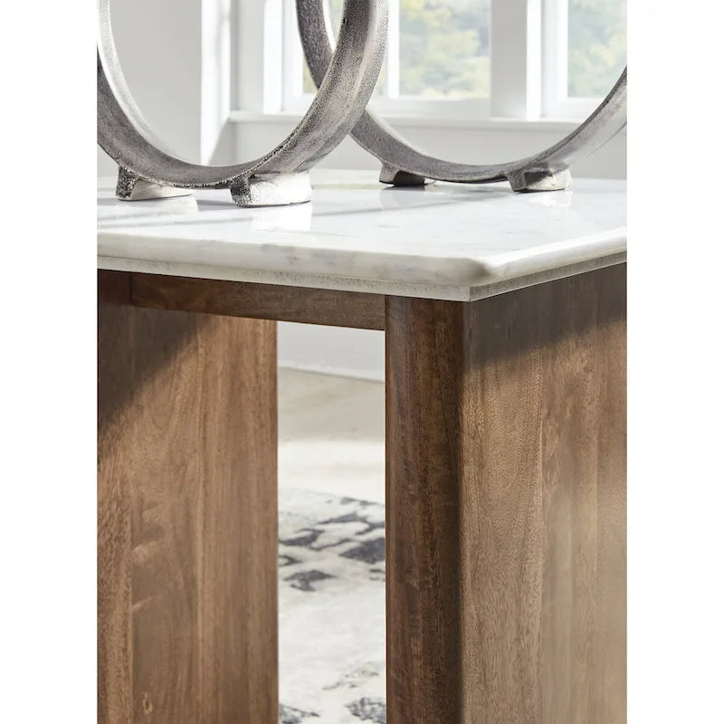 Light Brown/White Marble Top Round Side Table