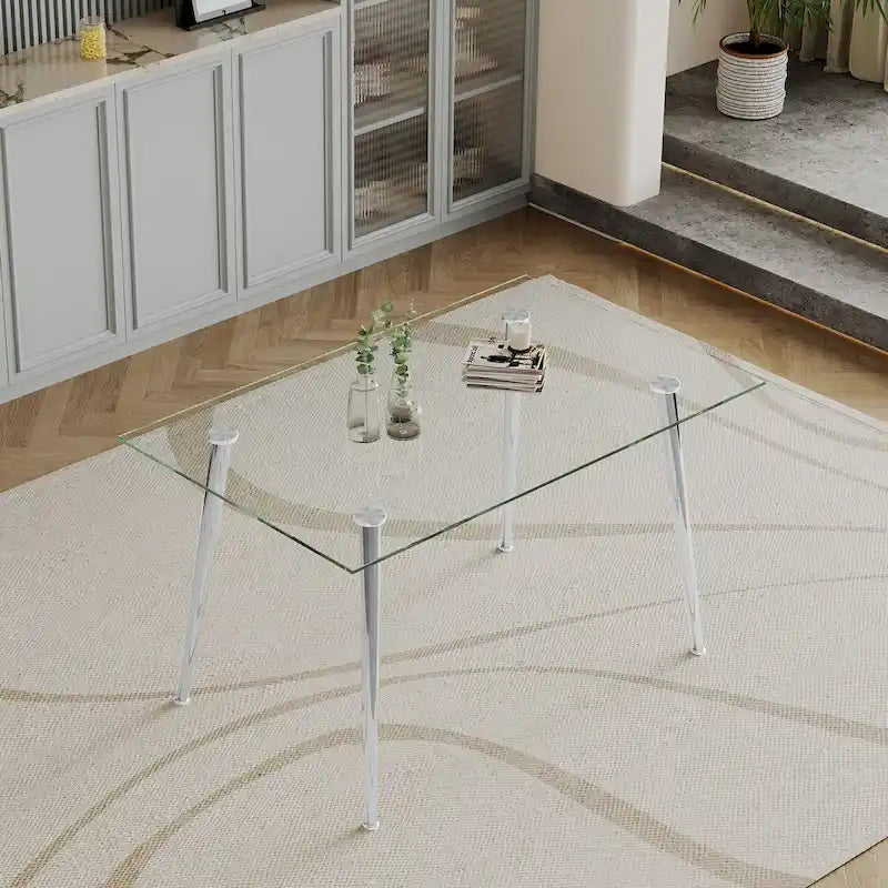 Silver/Gold Tempered Glass Top Dining Table, Stainless Steel Legs, Seats 2–4
