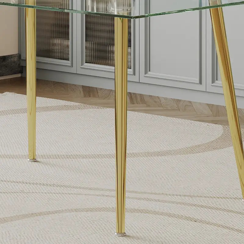 Silver/Gold Tempered Glass Top Dining Table, Stainless Steel Legs, Seats 2–4