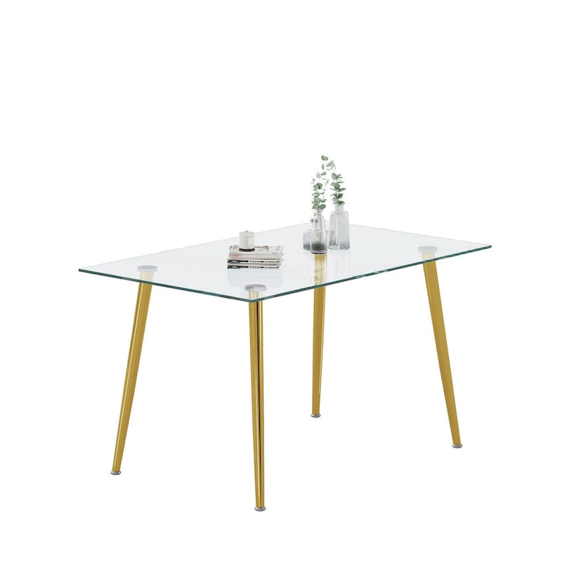 Silver/Gold Tempered Glass Top Dining Table, Stainless Steel Legs, Seats 2–4