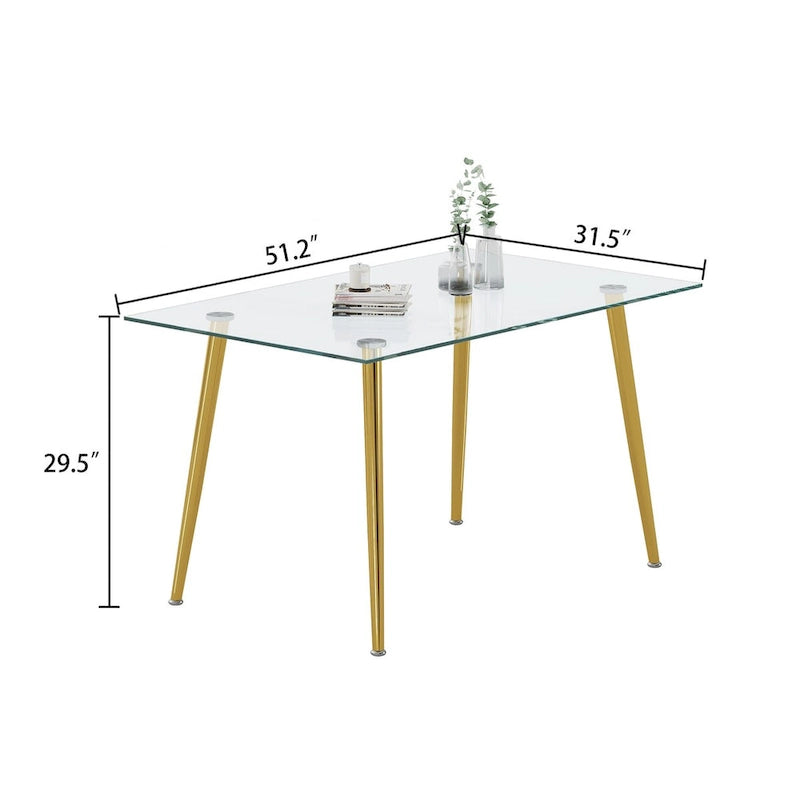 Silver/Gold Tempered Glass Top Dining Table, Stainless Steel Legs, Seats 2–4