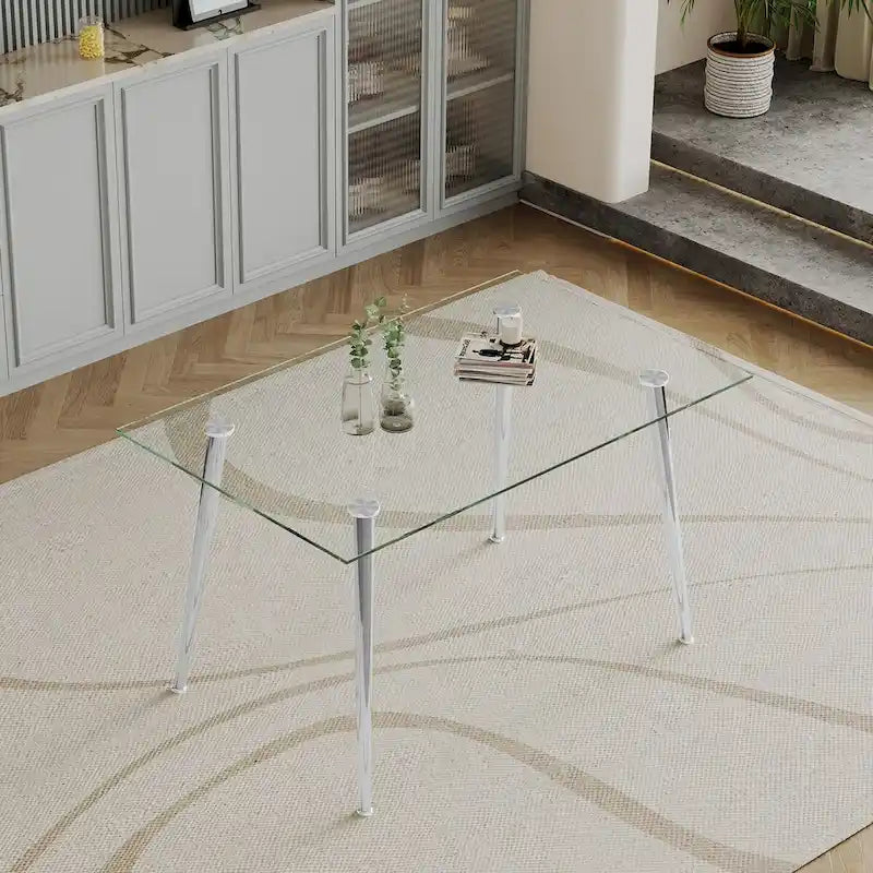 Silver/Gold Tempered Glass Top Dining Table, Stainless Steel Legs, Seats 2–4