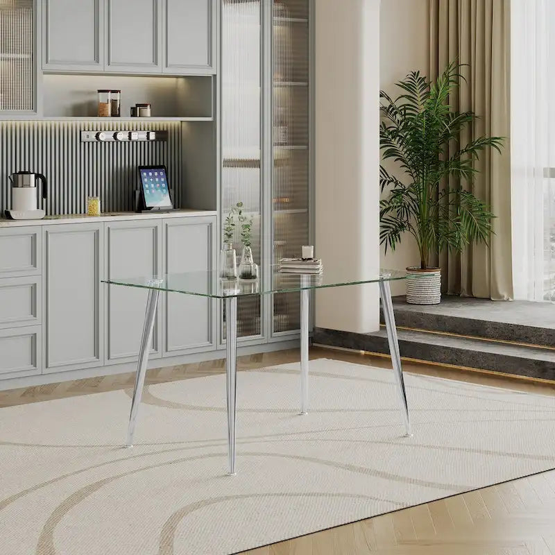 Silver/Gold Tempered Glass Top Dining Table, Stainless Steel Legs, Seats 2–4