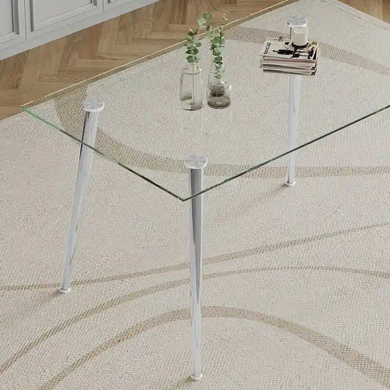 Silver/Gold Tempered Glass Top Dining Table, Stainless Steel Legs, Seats 2–4