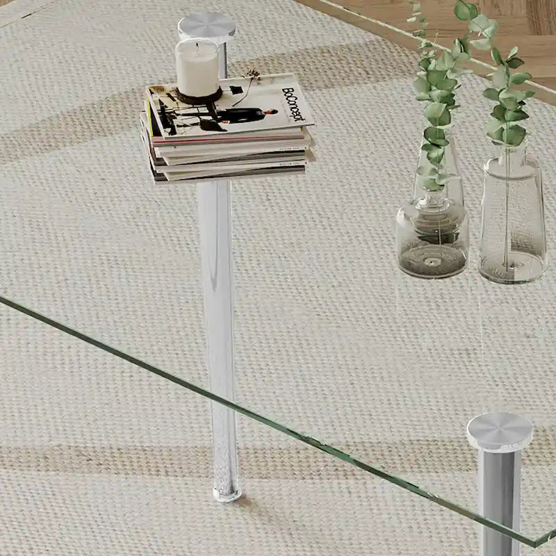 Silver/Gold Tempered Glass Top Dining Table, Stainless Steel Legs, Seats 2–4