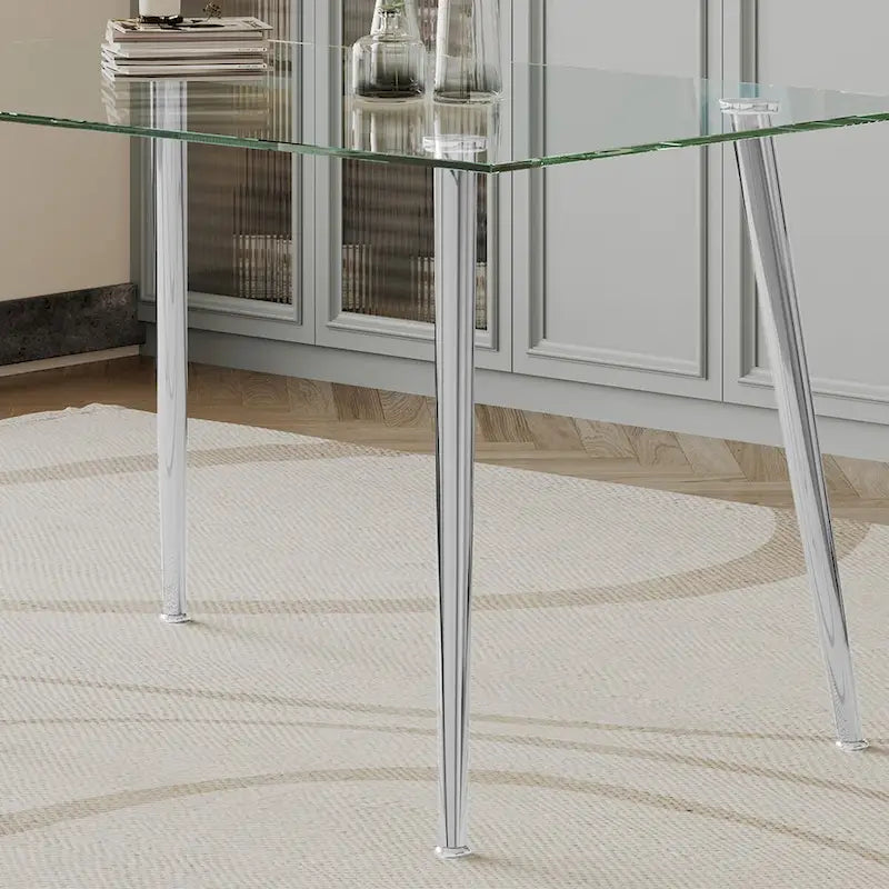Silver/Gold Tempered Glass Top Dining Table, Stainless Steel Legs, Seats 2–4