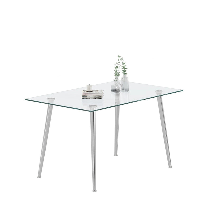 Silver/Gold Tempered Glass Top Dining Table, Stainless Steel Legs, Seats 2–4