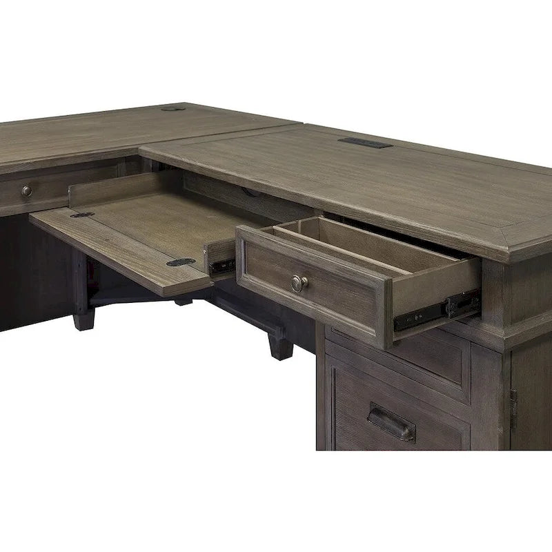 Weathered Gray L-Shaped Writing Desk with Return, 1-Person