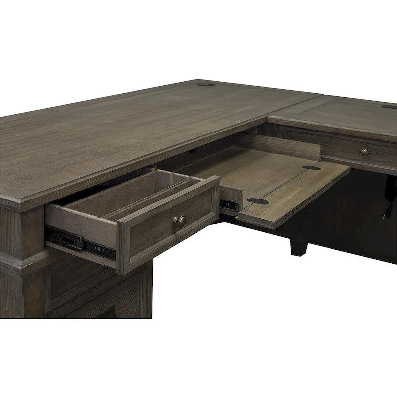 Weathered Gray L-Shaped Writing Desk with Return, 1-Person