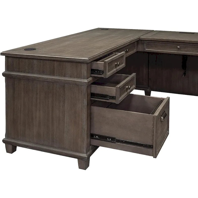 Weathered Gray L-Shaped Writing Desk with Return, 1-Person
