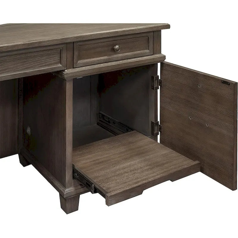 Weathered Gray L-Shaped Writing Desk with Return, 1-Person