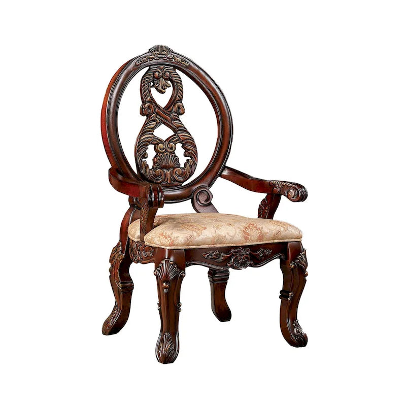 Brown & Beige Carved Back Dining Chair, Cabriole Legs, Set of 2
